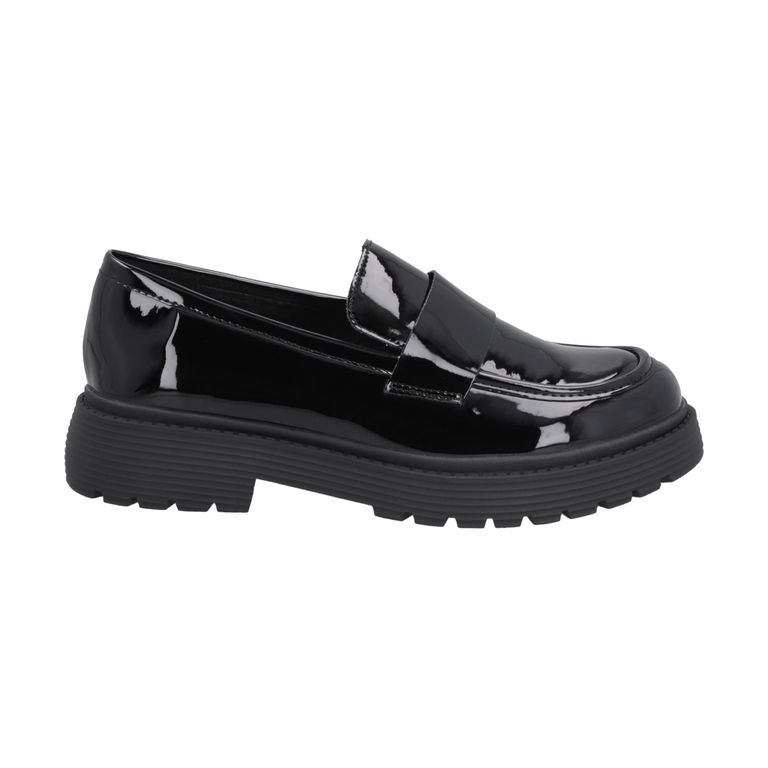 Mocasín Mujer Negro Plataforma Glossy