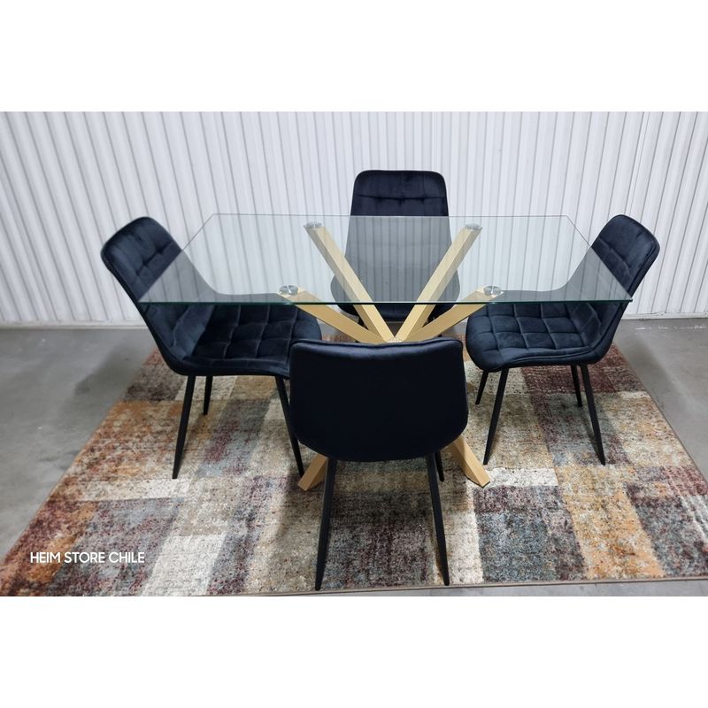 GENERICO - Comedor Barcelona Capitone Top Negro 4 Sillas Rectangular