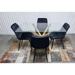GENERICO - Comedor Barcelona Capitone Top Negro 4 Sillas Rectangular