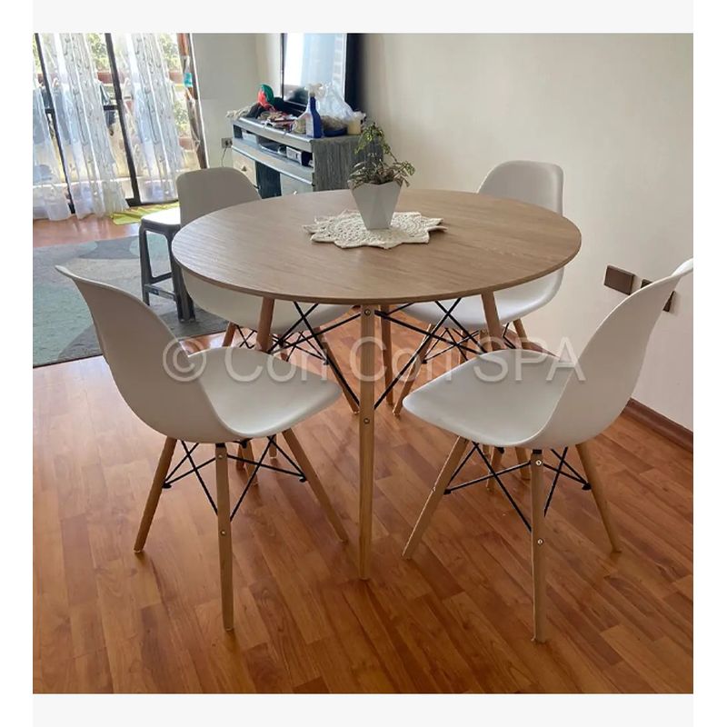 CORI CORI - Juego de Comedor Mesa Wood 100cm + 4 Sillas Eames Blanco