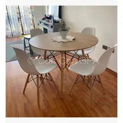 CORI CORI - Juego de Comedor Mesa Wood 100cm + 4 Sillas Eames Blanco