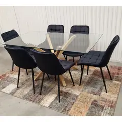 GENERICO - Comedor Barcelona Capitone Top Negro 6 Sillas Rectangular