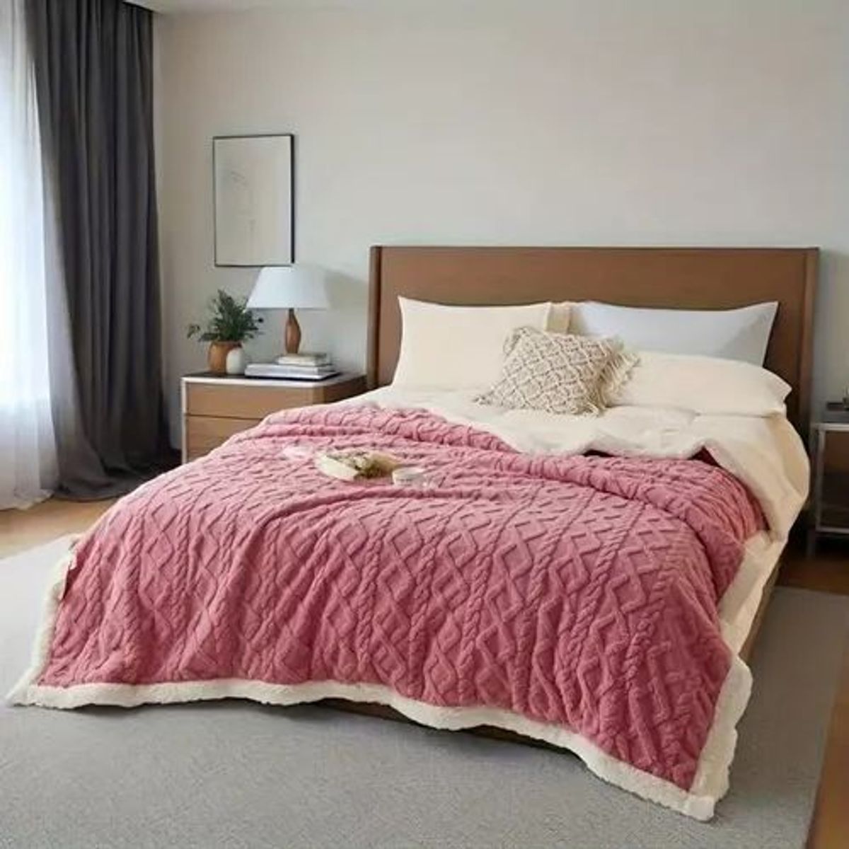 GENERICO - Frazada Colcha Polar Chiporro Dos Plazas 200x230cm 2p ROSA  PALIDO