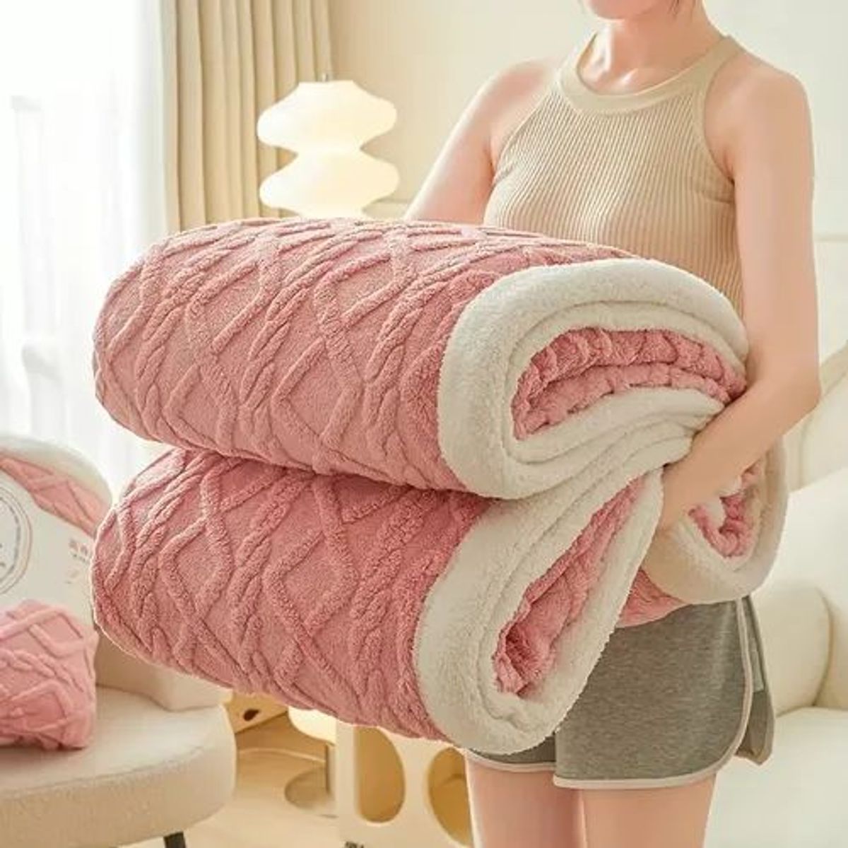 GENERICO - Frazada Colcha Polar Chiporro Dos Plazas 200x230cm 2p ROSA  PALIDO