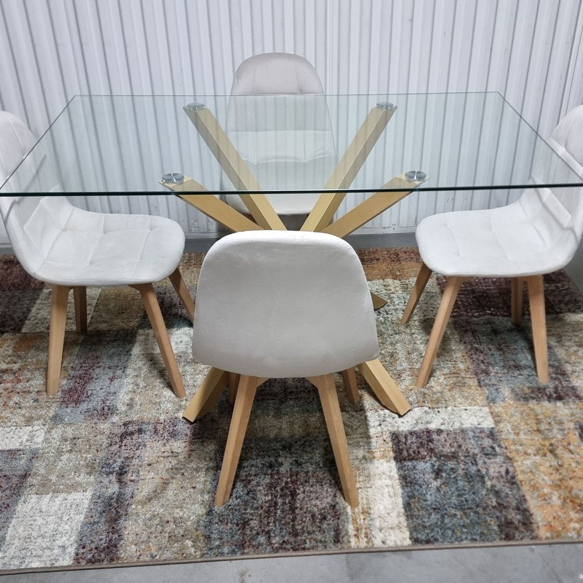 GENERICO - Comedor Barcelona Capitone Beige 4 Sillas Rectangular