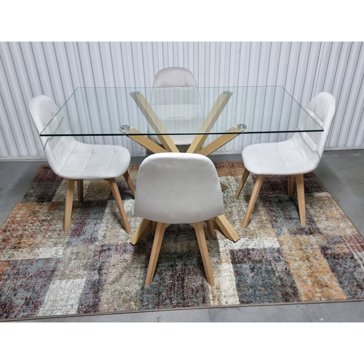 GENERICO - Comedor Barcelona Capitone Beige 4 Sillas Rectangular