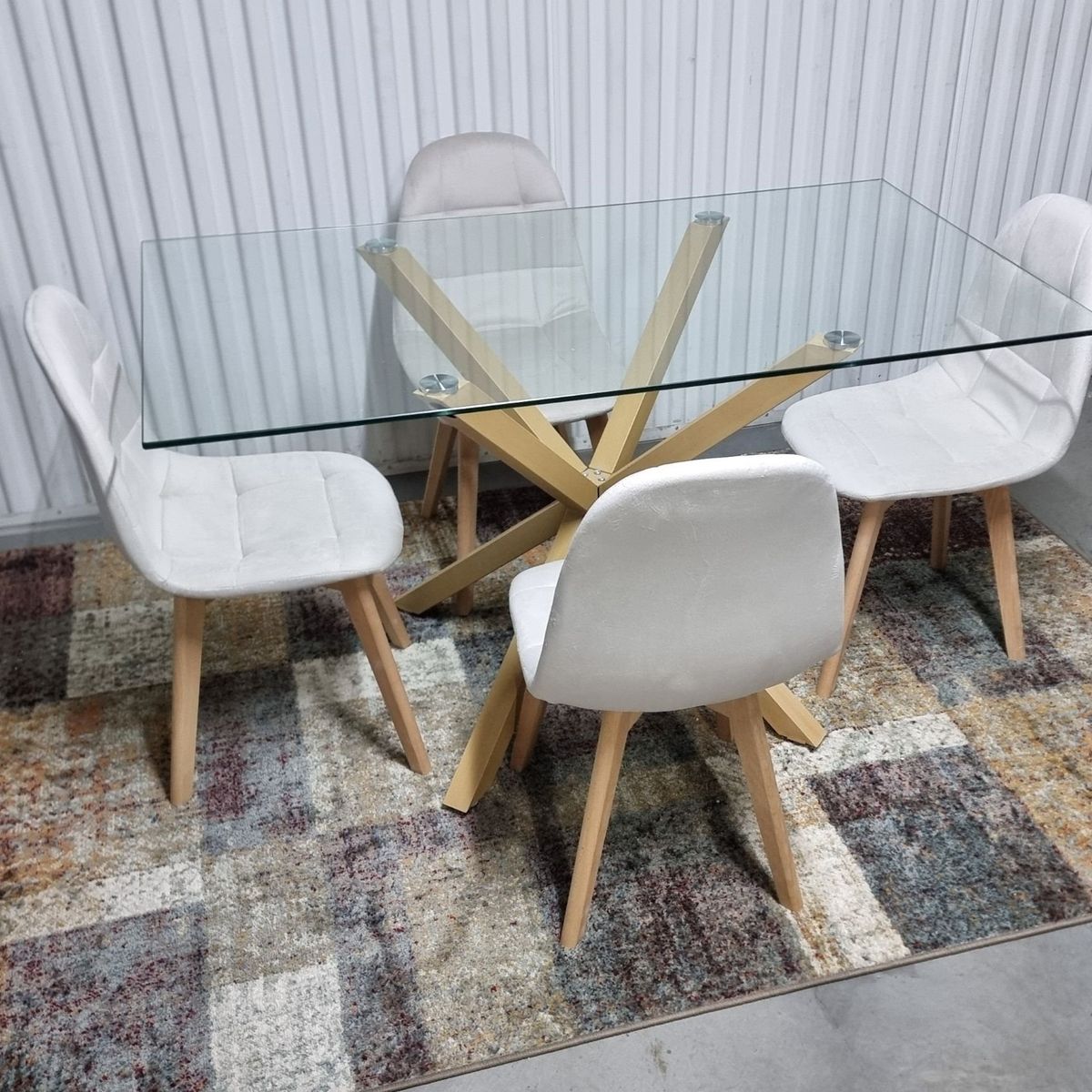 GENERICO - Comedor Barcelona Capitone Beige 4 Sillas Rectangular