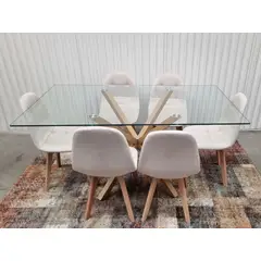 GENERICO - Comedor Barcelona Capitone Beige 6 Sillas Rectangular