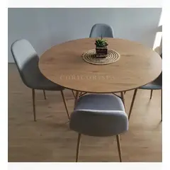 CORI CORI - Juego de Comedor Mesa Wood 100cm + 4 Sillas Scoop Gris