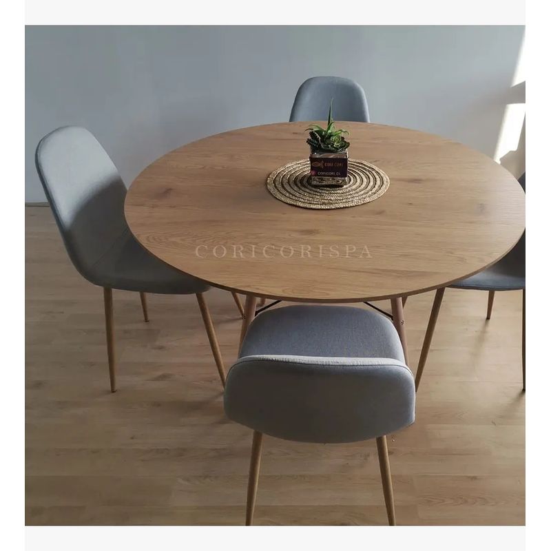 CORI CORI - Juego de Comedor Mesa Wood 100cm +  4 Sillas Scoop Gris