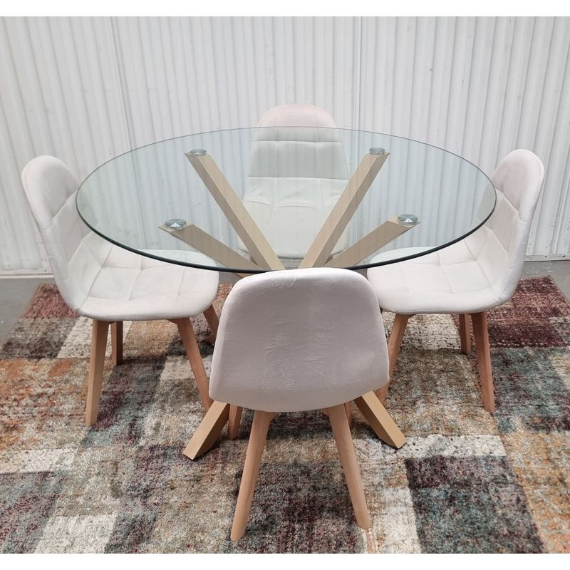 GENERICO - Comedor Barcelona Capitone Beige 4 Sillas Redondo