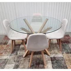 GENERICO - Comedor Barcelona Capitone Beige 4 Sillas Redondo