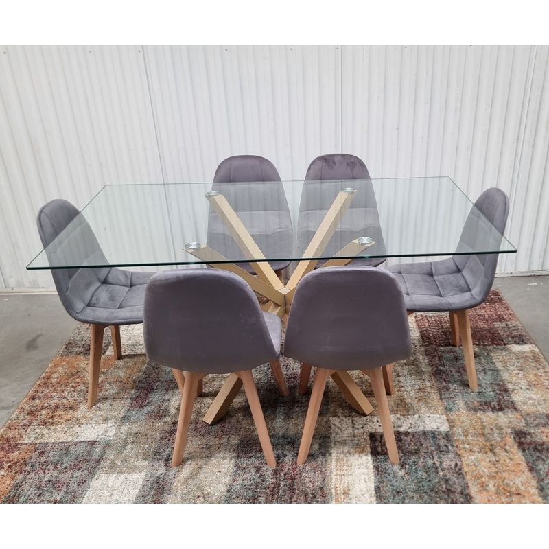GENERICO - Comedor Barcelona Capitone Gris 6 Sillas Rectangular