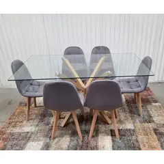 GENERICO - Comedor Barcelona Capitone Gris 6 Sillas Rectangular
