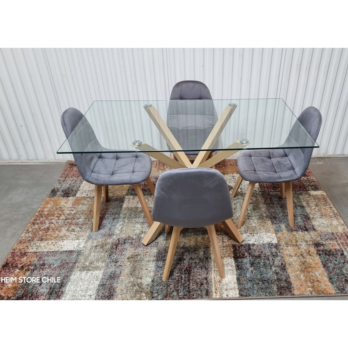 GENERICO - Comedor Barcelona Capitone Gris 4 Sillas Rectangular