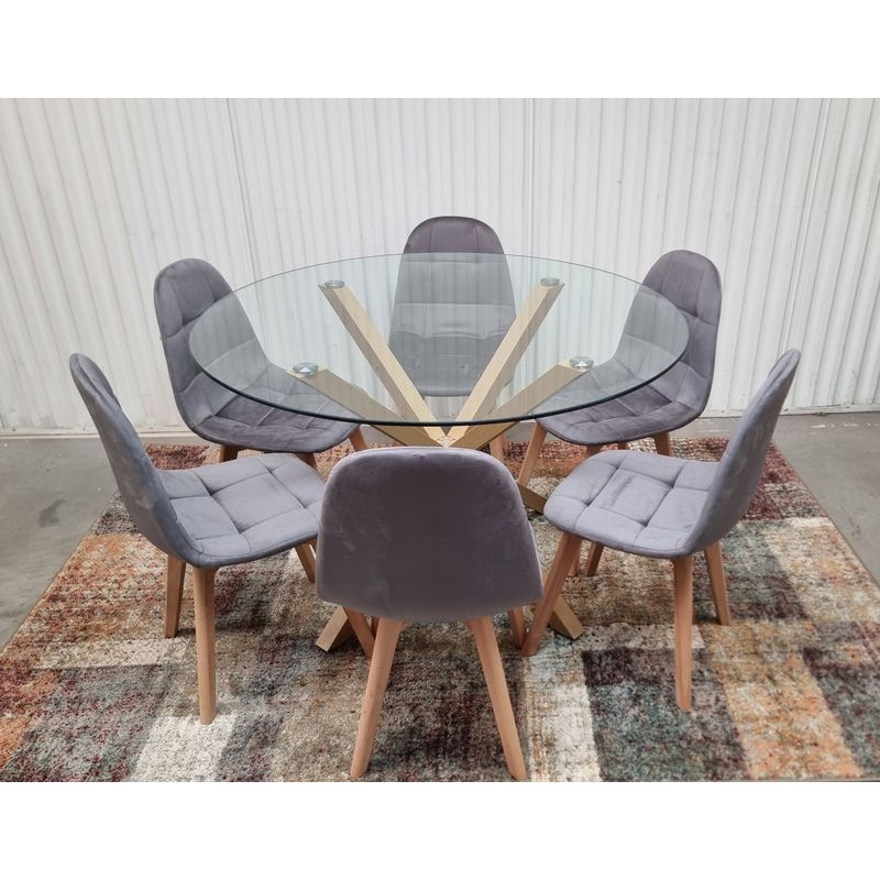 GENERICO - Comedor Barcelona Capitone Gris 6 Sillas Redondo
