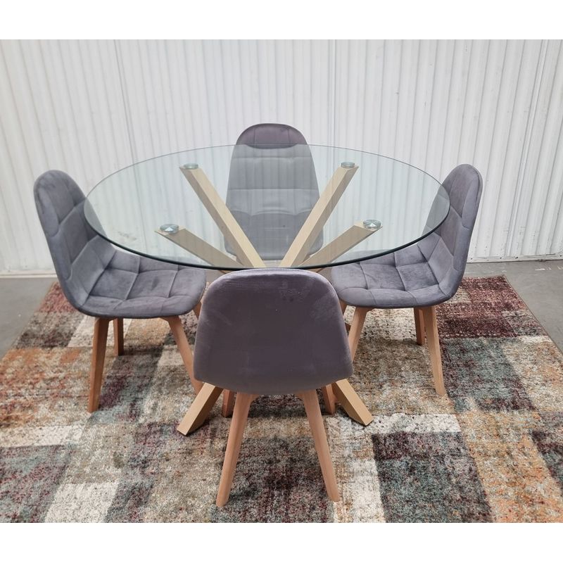 GENERICO - Comedor Barcelona Capitone Gris 4 Sillas Redondo