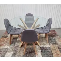 GENERICO - Comedor Barcelona Capitone Gris 4 Sillas Redondo
