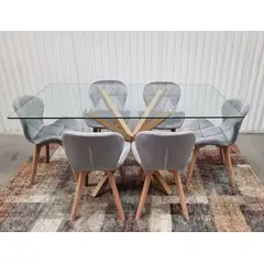 GENERICO - Comedor Barcelona Fiori Gris 6 Sillas Rectangular