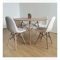 CORI CORI - Juego de Comedor Mesa Wood 100cm + 4 Sillas Capitonné Blanca
