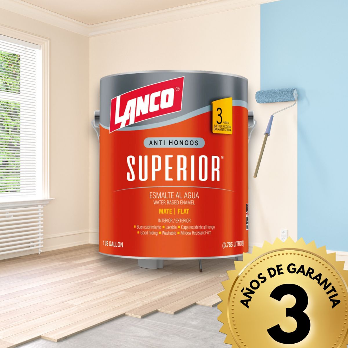 LANCO - Esmalte al agua Lanco Superior Mate Interior/Exterior 1 gl