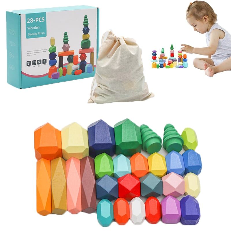 GENERICO - 28pcs Bloques De Madera Apilables Montessori Para Ninos