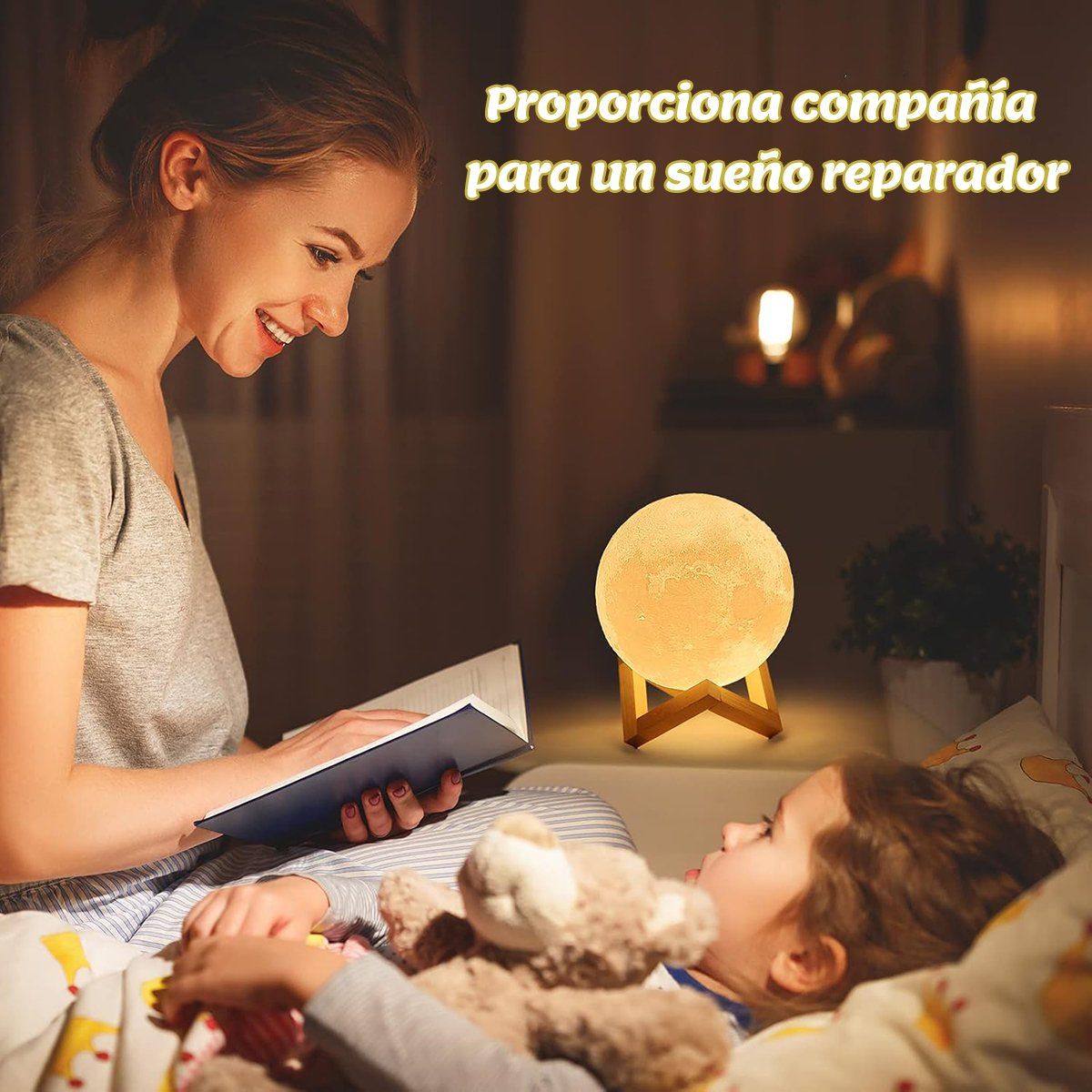 GENERICO - 16 Colores Luz Nocturna De Luna En 3D Con Soporte De Madera