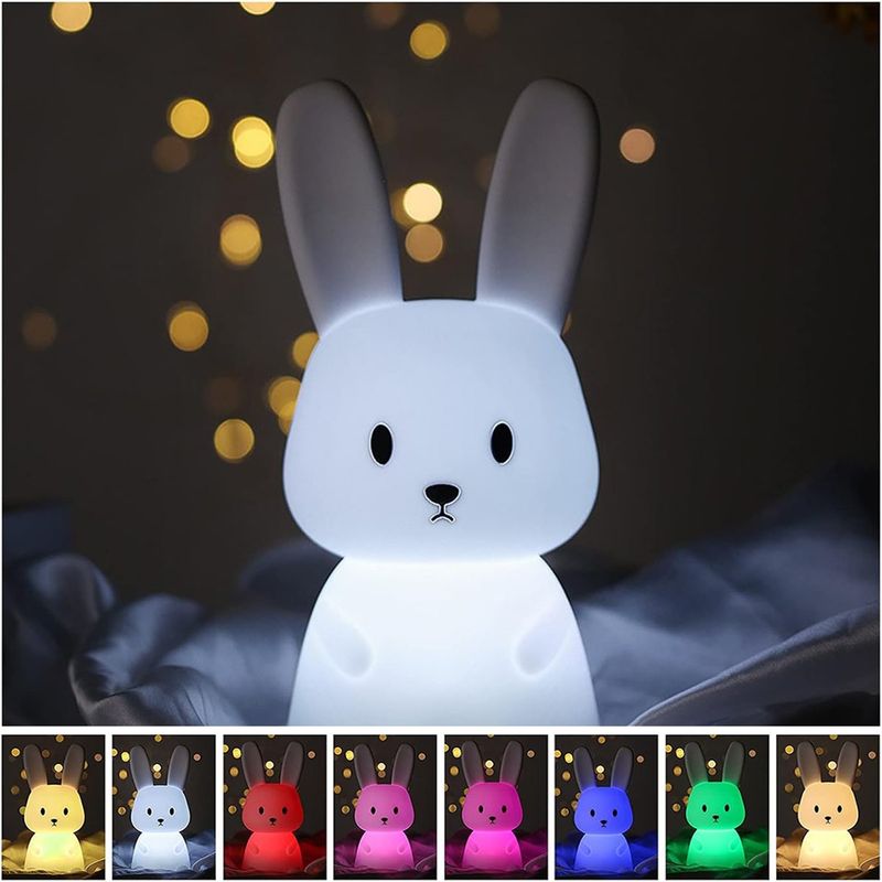 GENERICO - Ninos Luz Nocturna De Conejo Portátil Recargable 8 Colores