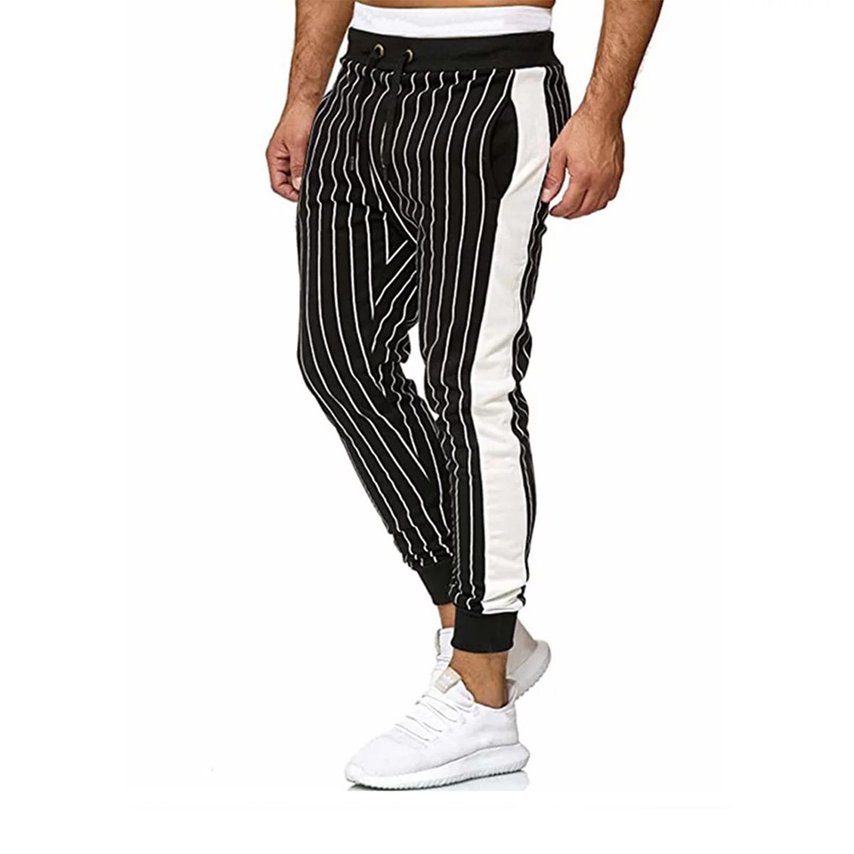 EDWINAYY - Pantalones Buzo Hombre Jogger Fit Deportivo De Rayas Blancas