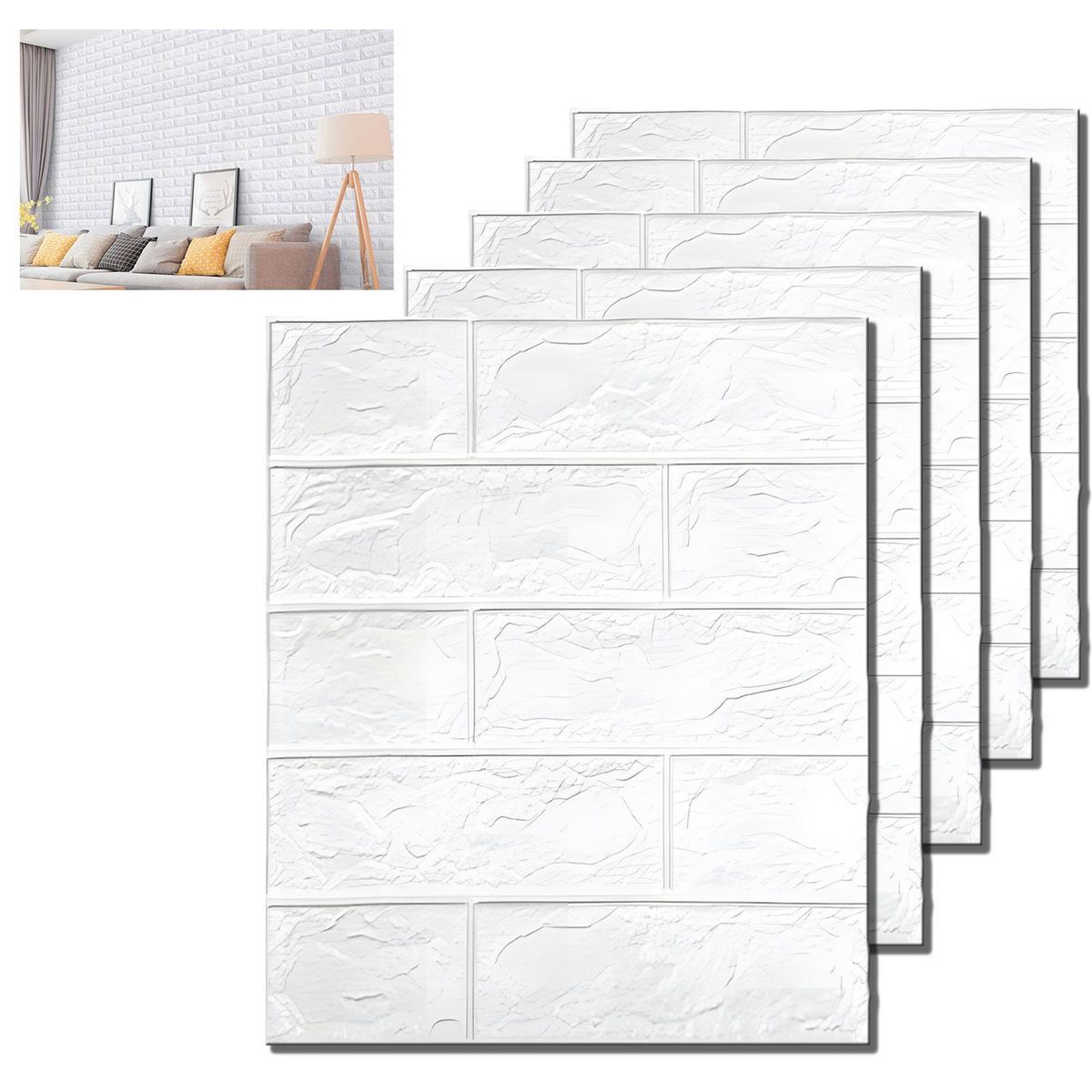 GENERICO - Blanco 30cmx39cm Papel Tapiz 3D Para Pared Autoadhesivo 5pcs