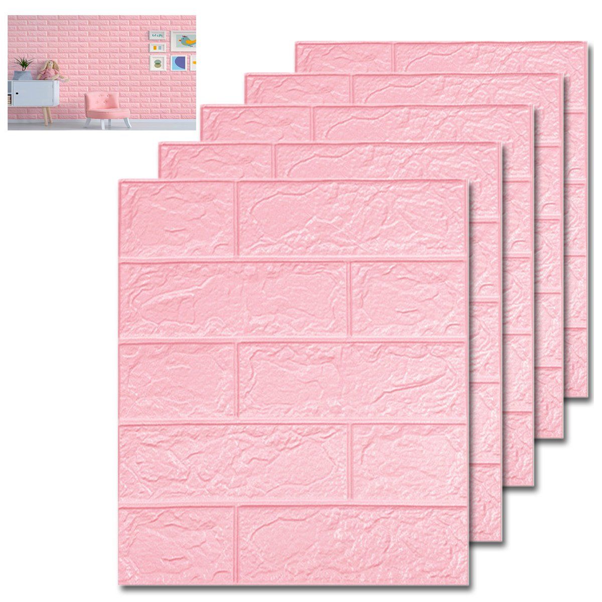 GENERICO - Rosa 30cmx39cm Papel Tapiz 3D Para Pared Autoadhesivo 5pcs