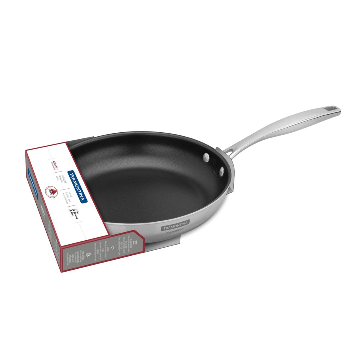 Sartén Tramontina Grano de acero inoxidable con cuerpo triple revestimiento interno de antiadherente con mango 30 cm 3,4 L, marca TRAMONTINA - Foto 2