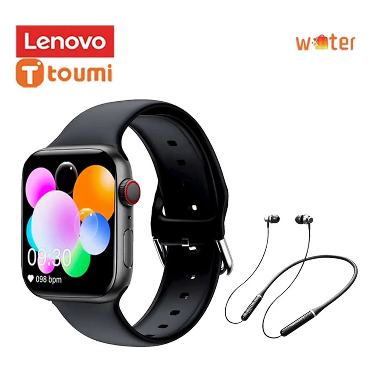 LENOVO - Lenovo HE05 DE Tws y Toumi Watch 2 Max Reloj inteligente-Negro