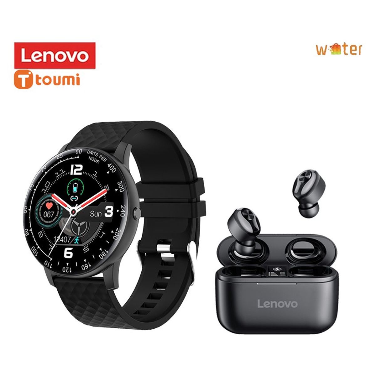 LENOVO - Audífonos Inalámbricos Lenovo HT18 - Negro + Smartwatch Toumi GTX