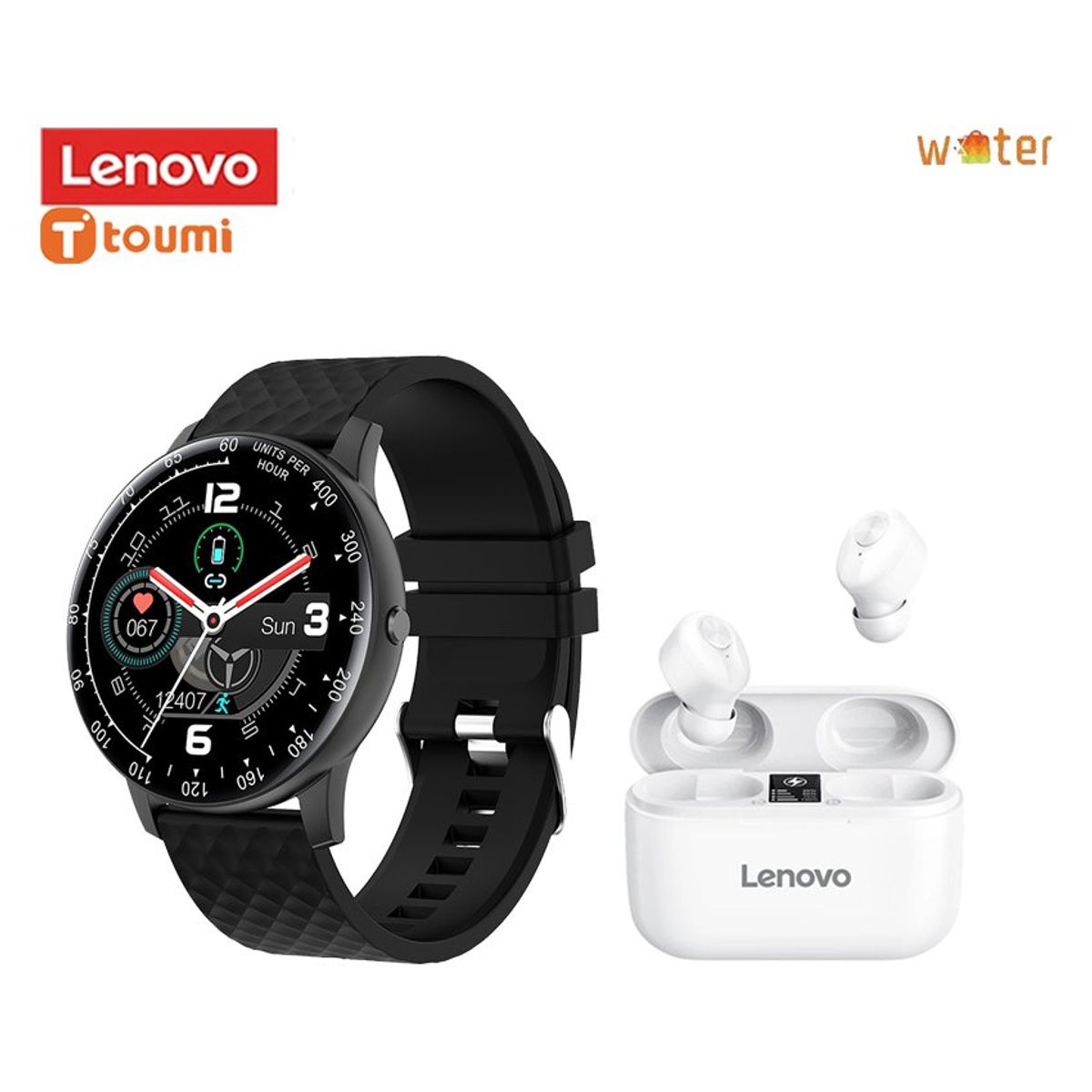 LENOVO - Audífonos Inalámbricos Lenovo HT18 - Negro + Smartwatch Toumi GTX