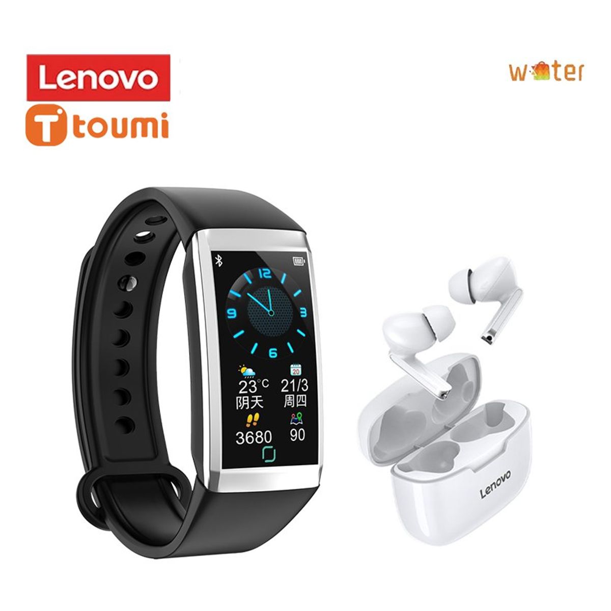 LENOVO - Audífonos Lenovo XT90 + Smartwatch Toumi Band 6 - Blanco