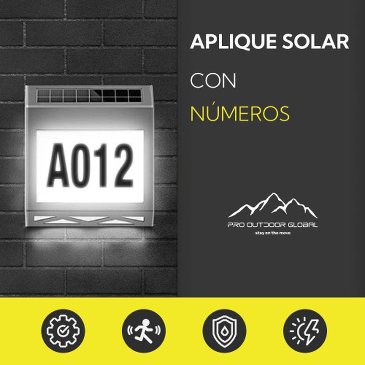PRO OUTDOOR - Pack 2 Aplique Solar Contra Agua Con Numeros De Casa
