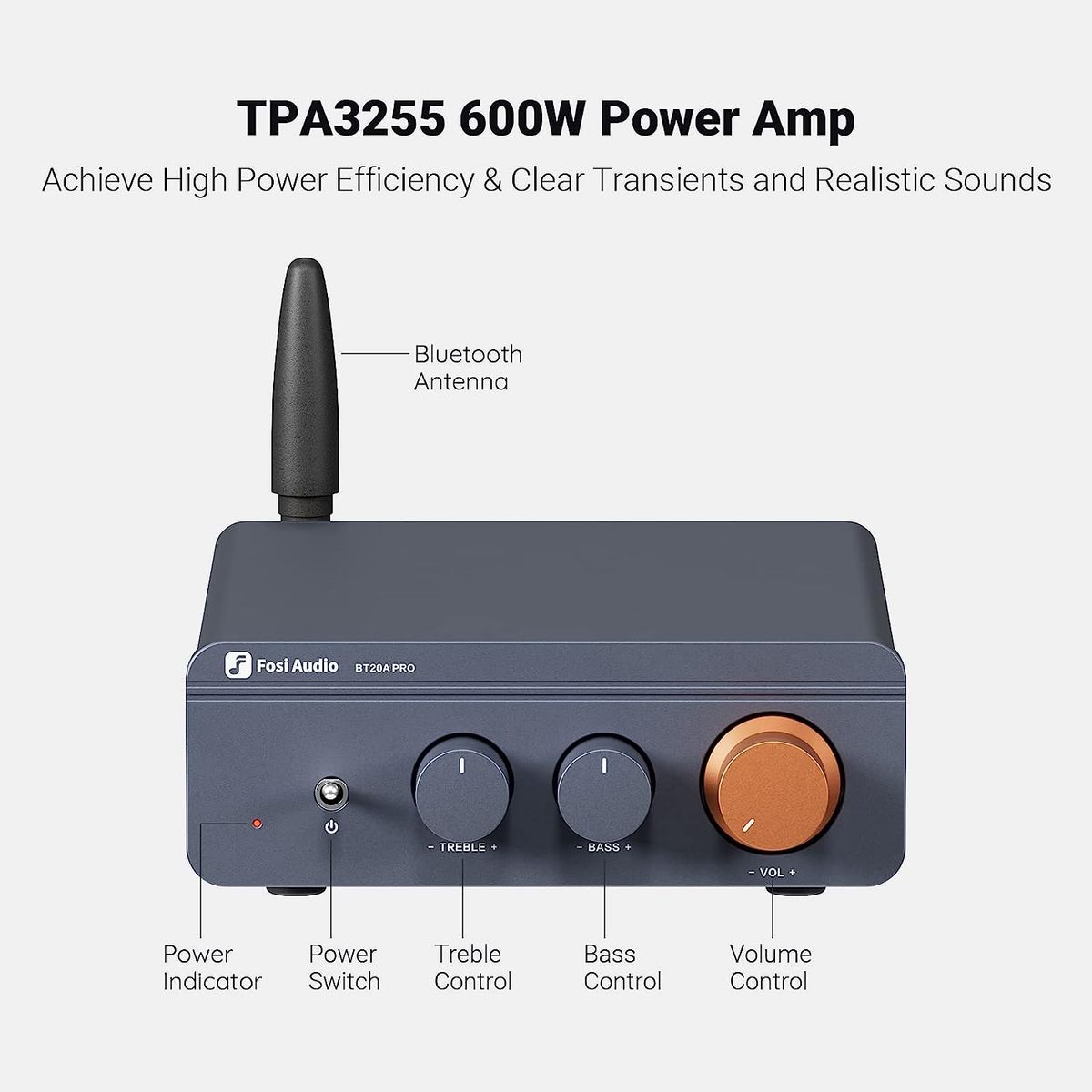MCI - Amplificador de Audio Bluetooth - Fosi Audio BT20A PRO 600W