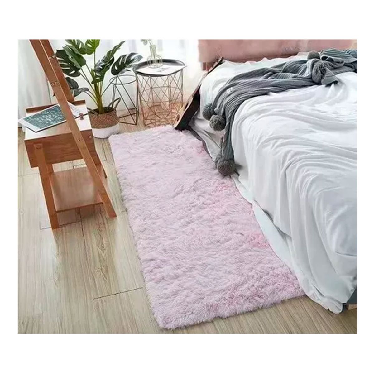 GENERICO - Alfombra Bajada De Cama Peluda Rosado 160cm x 60cm