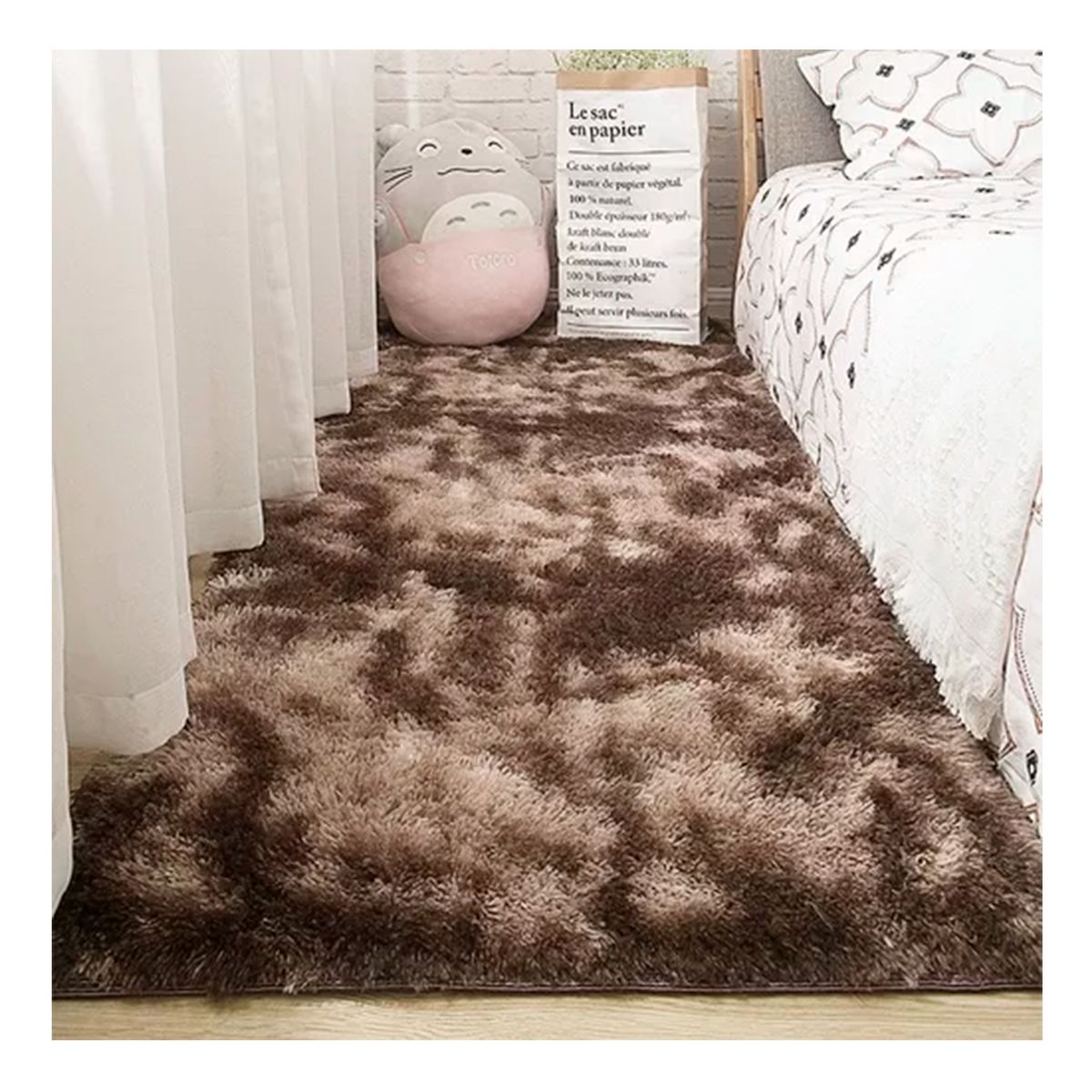 GENERICO - Alfombra Bajada De Cama Peluda Marron jaspeado 160cm x 60cm