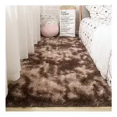 GENERICO - Alfombra Bajada De Cama Peluda Marron jaspeado 160cm x 60cm