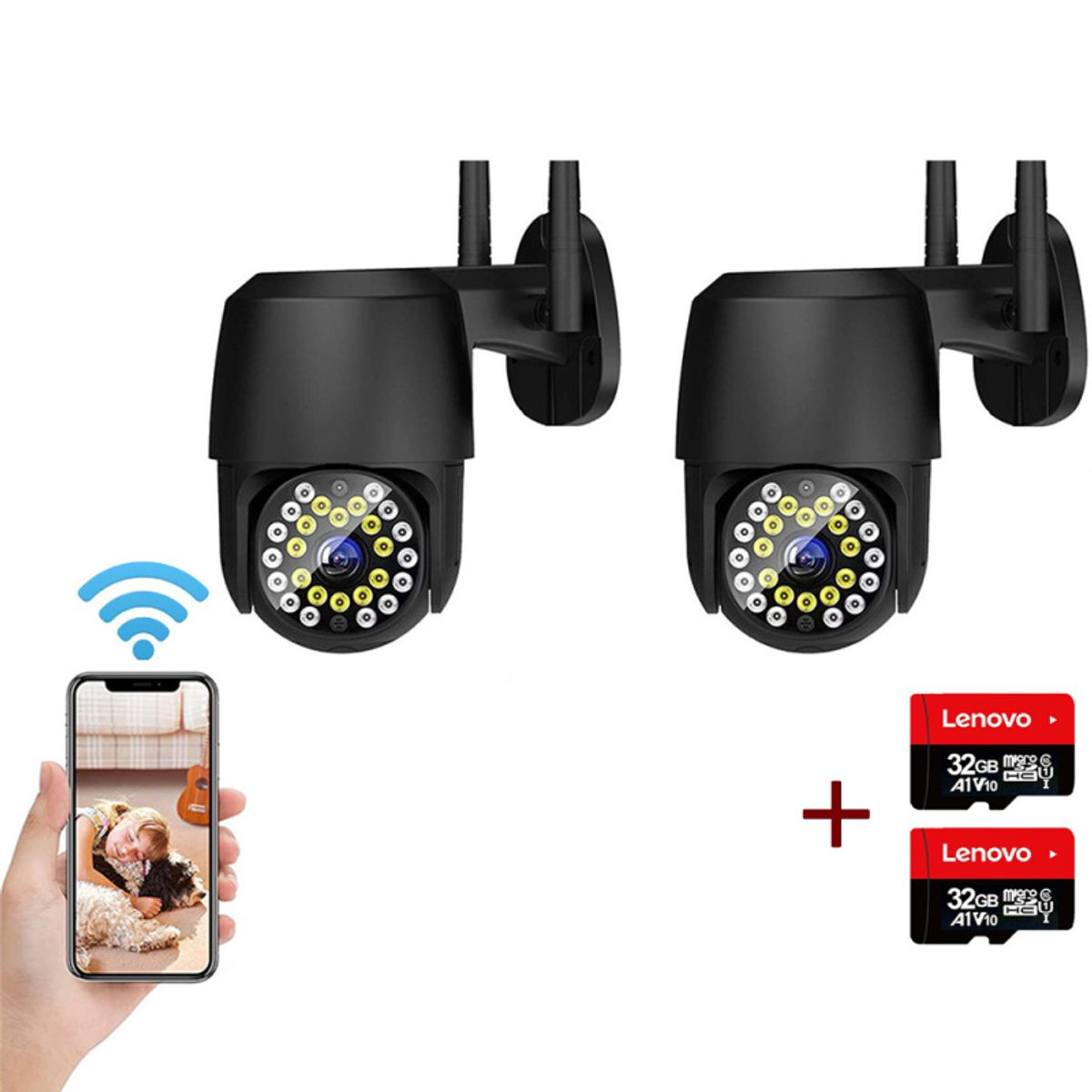 PUREPOWER - 2 Cámara De Seguridad WiFi HD 1080P con 2 32G cardPara Bebe