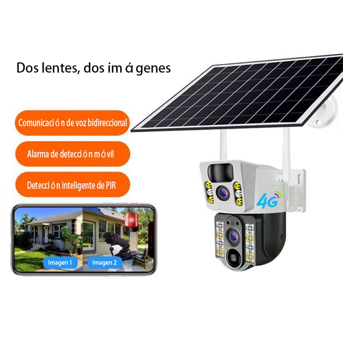 PUREPOWER - Cámaras de seguridad solares exteriores inalámbricas doble objetivo