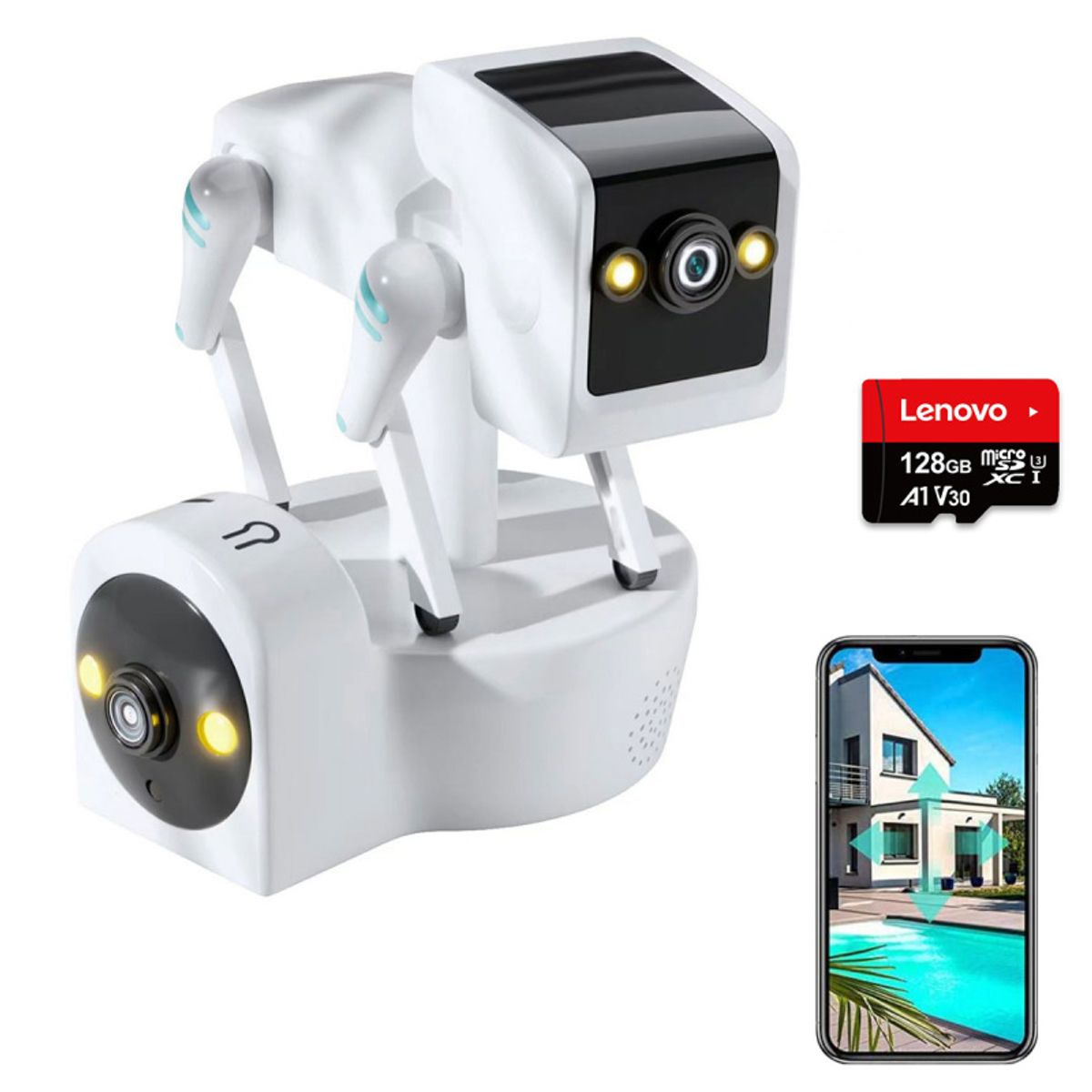 PUREPOWER - Doble cabeza mecánico perro cámara de seguridad inalámbrica interior monitor de la cámara 128G