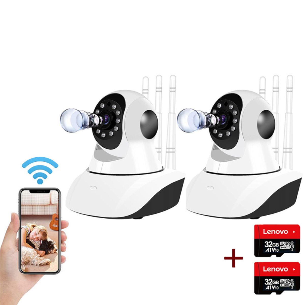 PUREPOWER - 2 Cámara De Seguridad WiFi HD 1080P con 2 32G cardPara Bebe