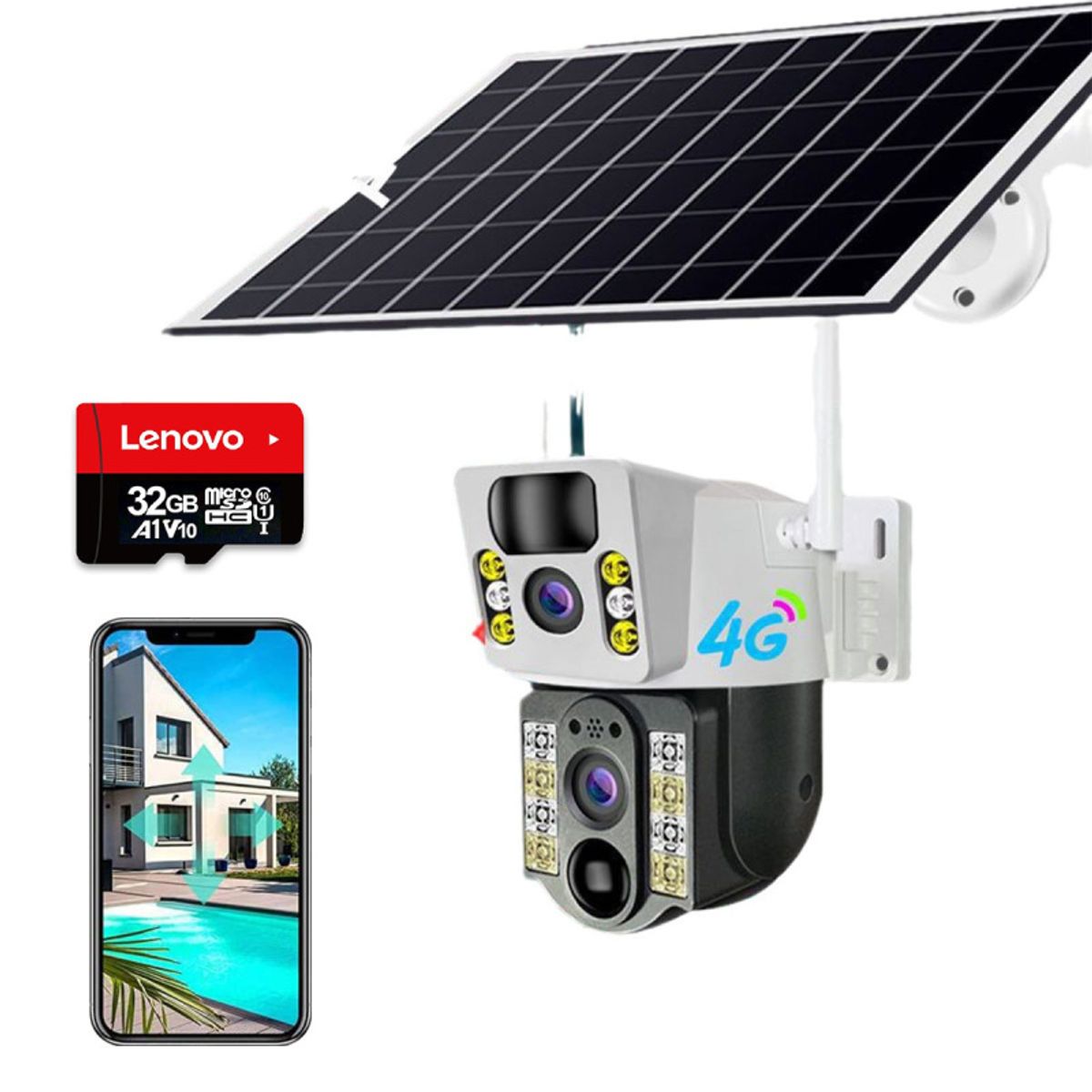 PUREPOWER - Cámaras de seguridad solares exteriores inalámbricas doble objetivo 32G