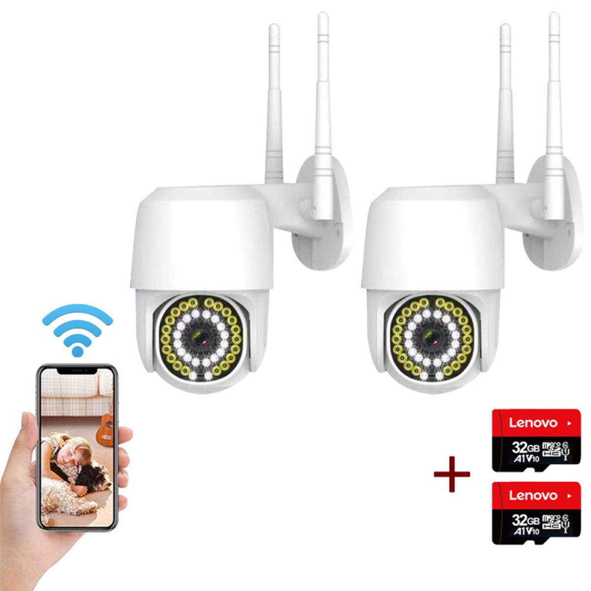 PUREPOWER - 2 Cámara De Seguridad WiFi HD 1080P con 2 32G cardPara Bebe