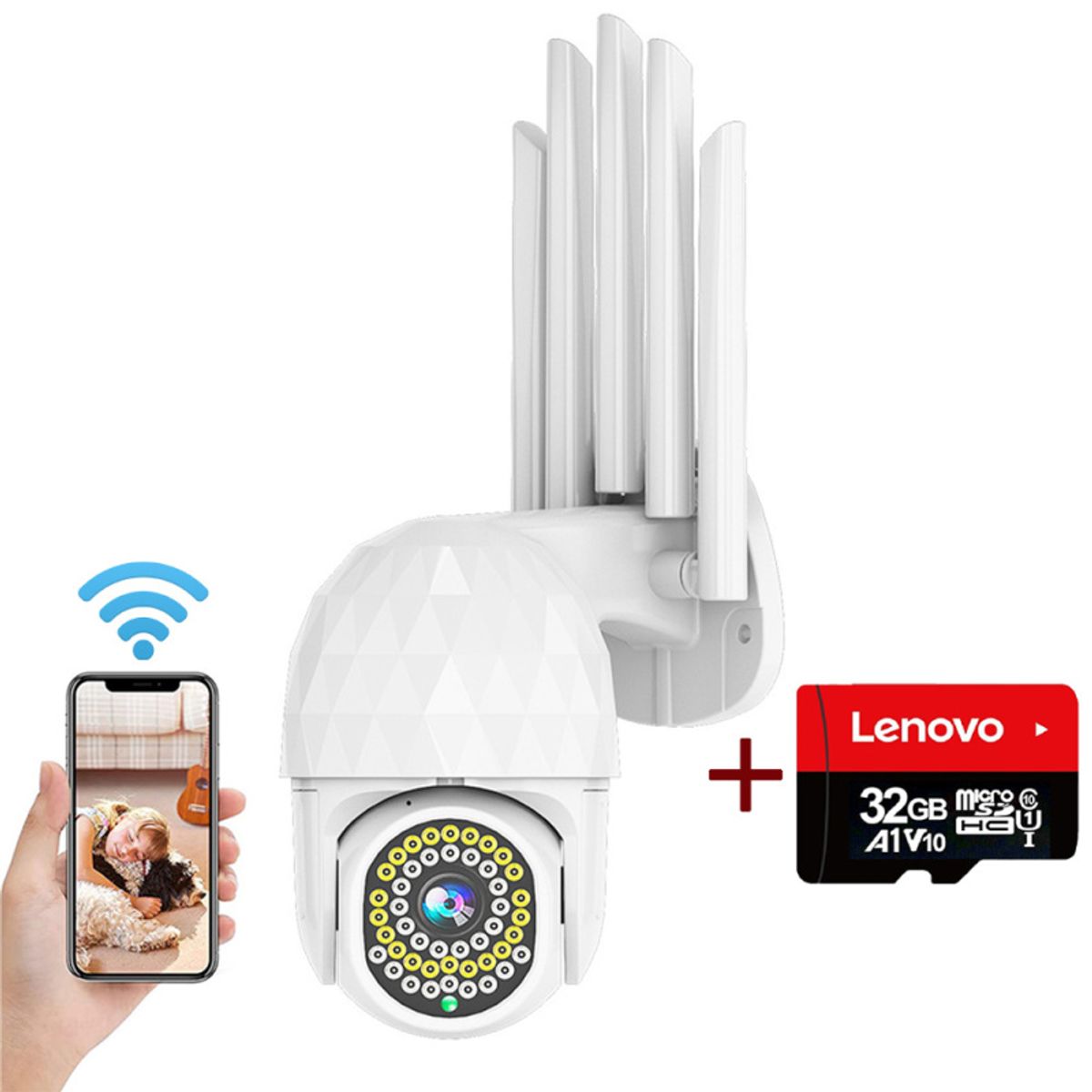 PUREPOWER - Cámara de seguridad WiFi IP66 Con Lenovo 32G card Pare Bebe