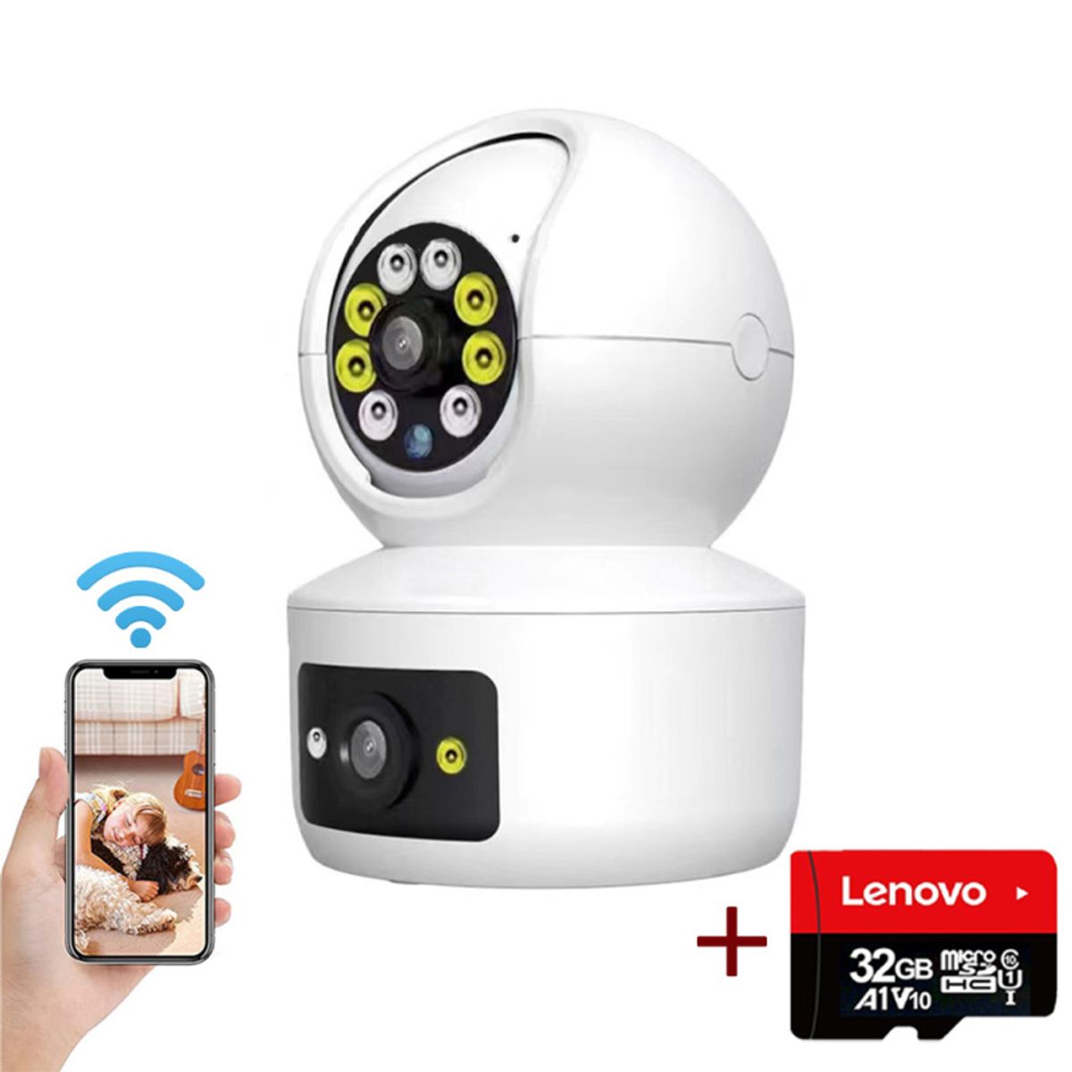 PUREPOWER - Cámara de Seguridad WiFi  Lente Dual 1080P Para Bebe Con 32G