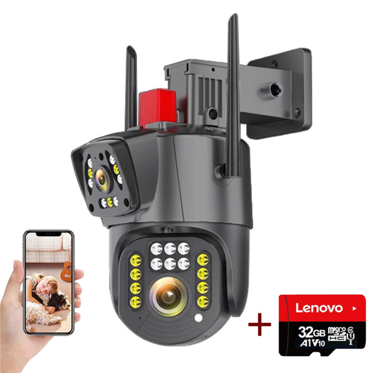 PUREPOWER - Cámara de Seguridad WiFi  Lente Dual 1080P Para Bebe Con 32G